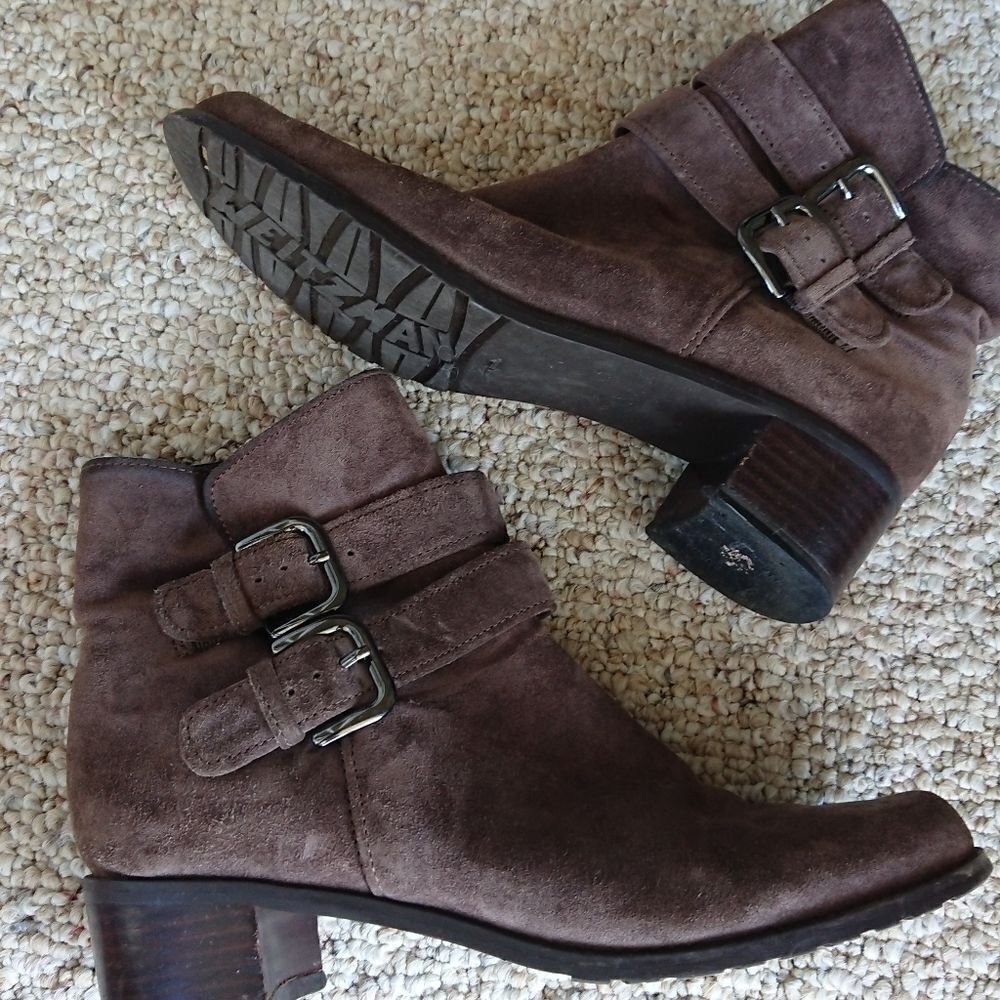 Stuart Weizman leather Eastside double strap moto suede Brown boots size 8.5